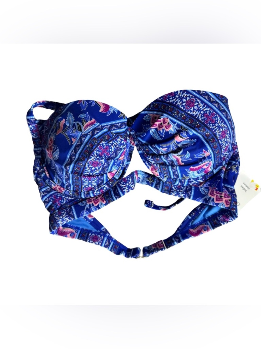 George Ladies Bikini Top Blue Floral Print Underwire Halter Size S NWT